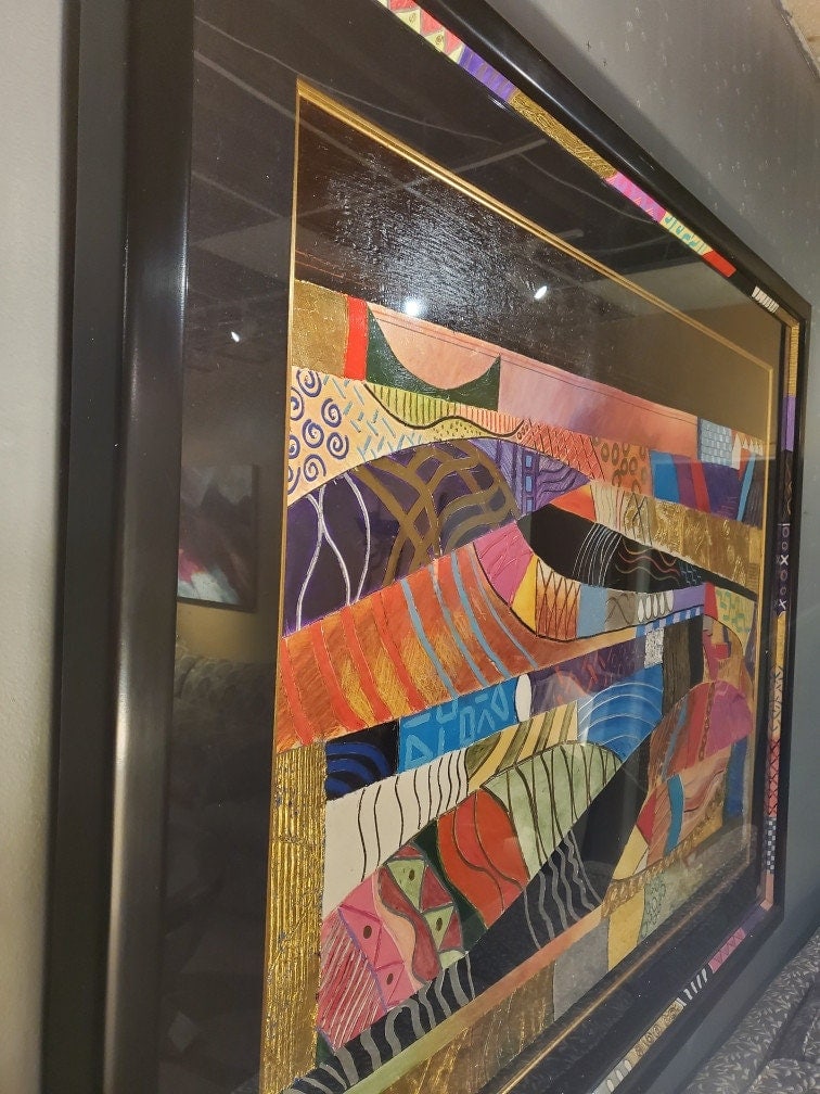 Vintage "Golden Meadow" Multimedia Textured Abstract Wall Art - 3