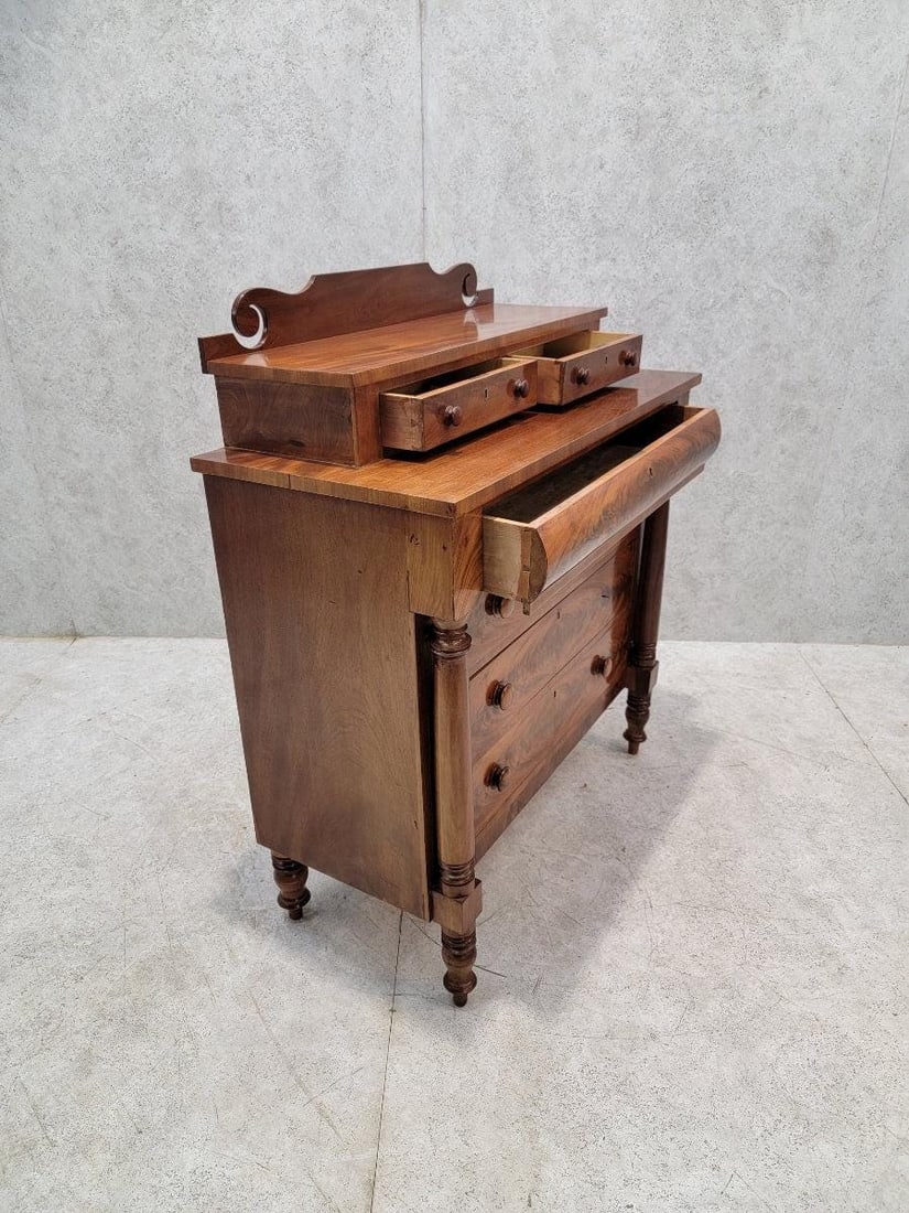 Antique American Empire Flame Mahogany Step Back Chest of Drawers - 3