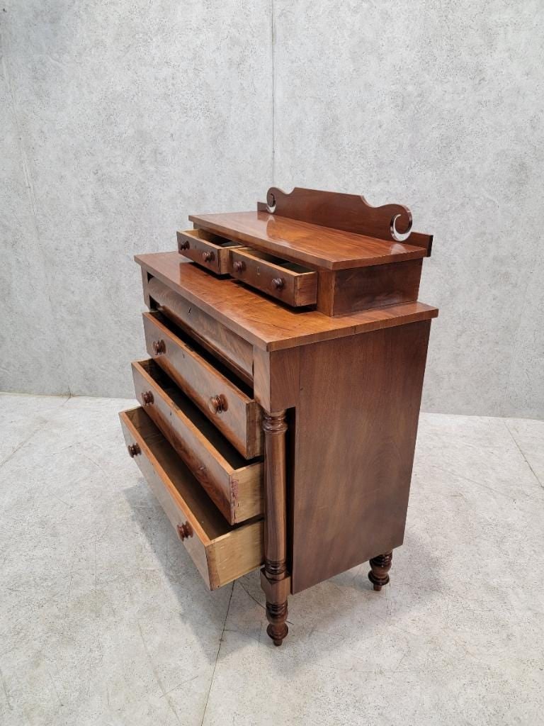 Antique American Empire Flame Mahogany Step Back Chest of Drawers - 6