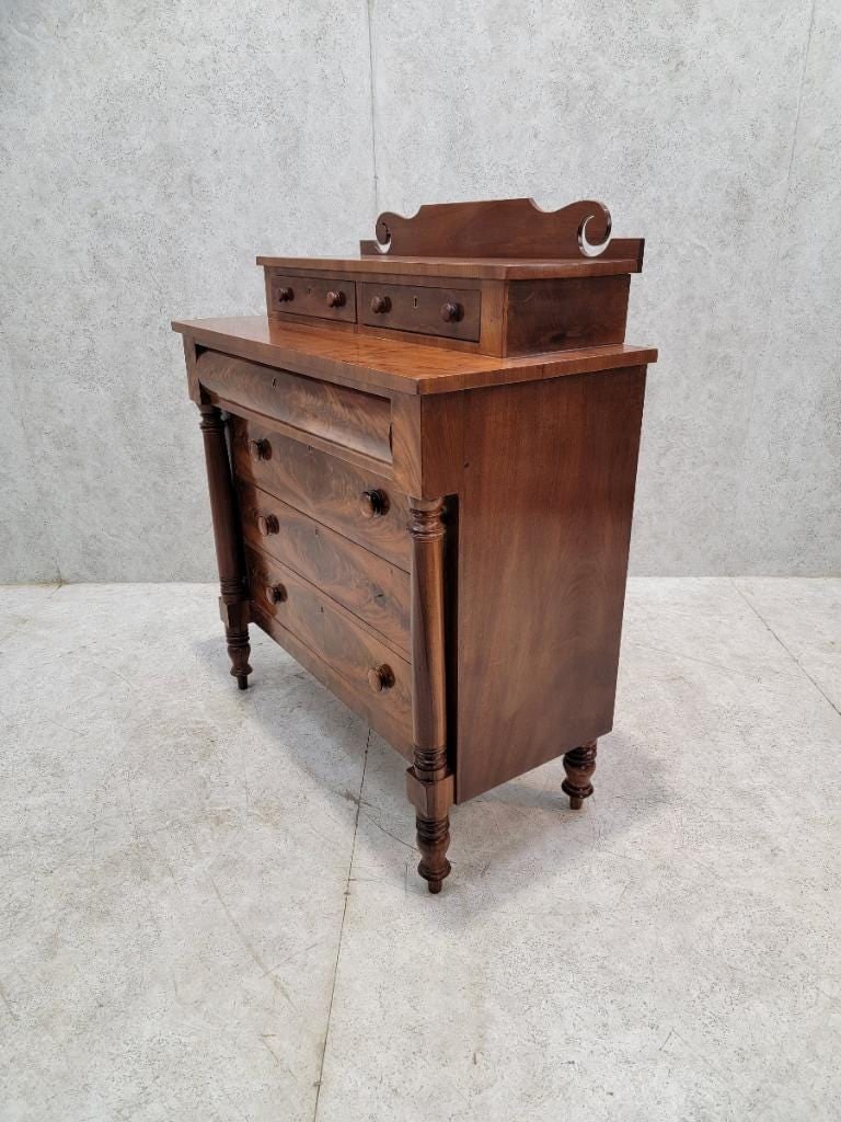 Antique American Empire Flame Mahogany Step Back Chest of Drawers - 8