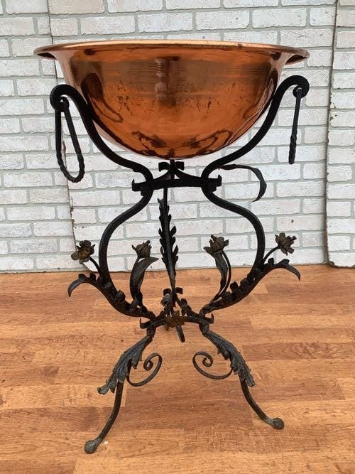 Antique Wrought Iron and Copper Planter (1 of 7)