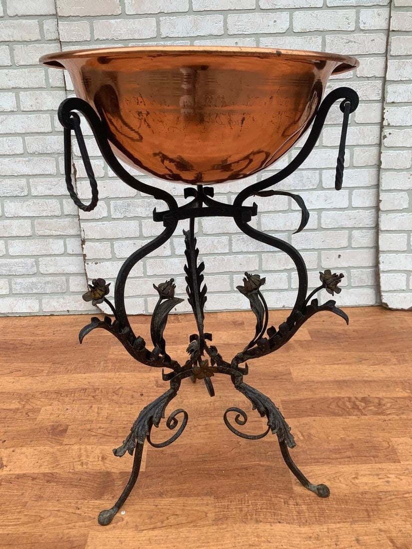 Antique Wrought Iron and Copper Planter - 4