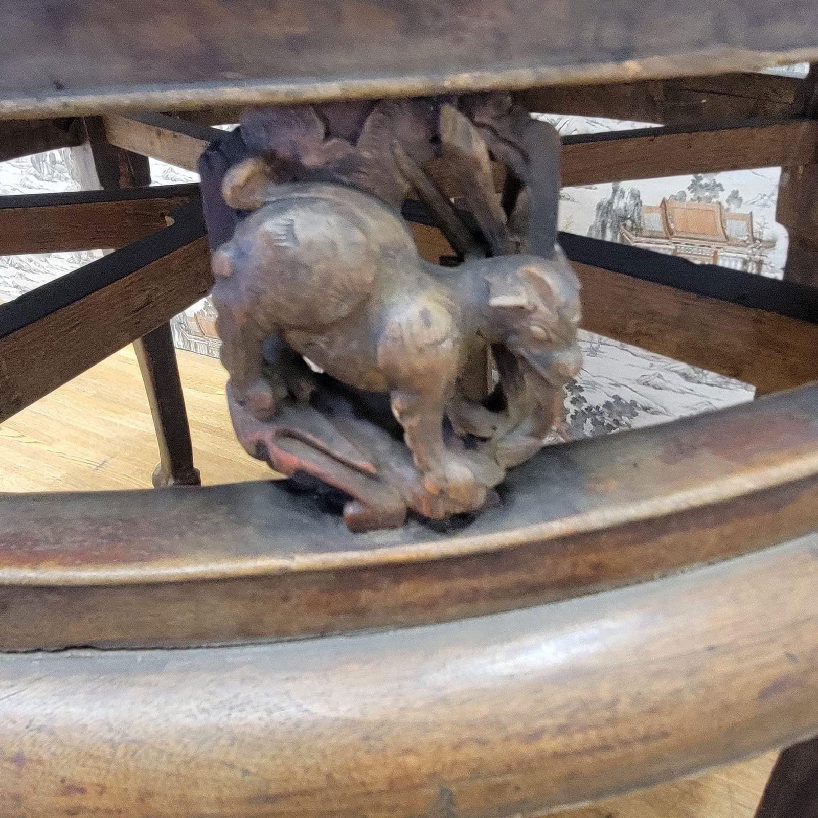 Antique Shanxi Province Elm Carved Figural Table - 10