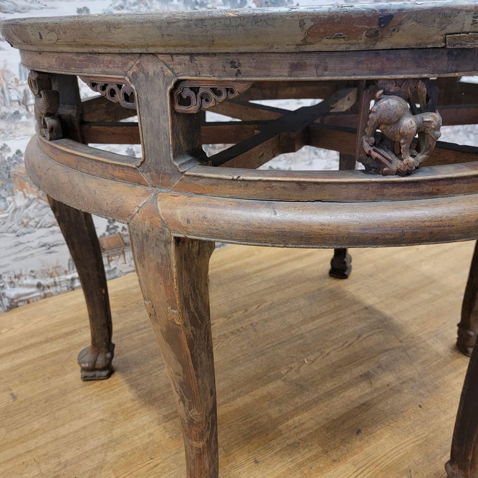 Antique Shanxi Province Elm Carved Figural Table - 4