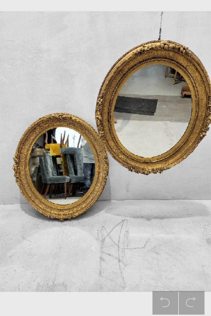Antique French Napoleon III Gold Gilded Oval Wall Mirrors - Set of 2 - 2