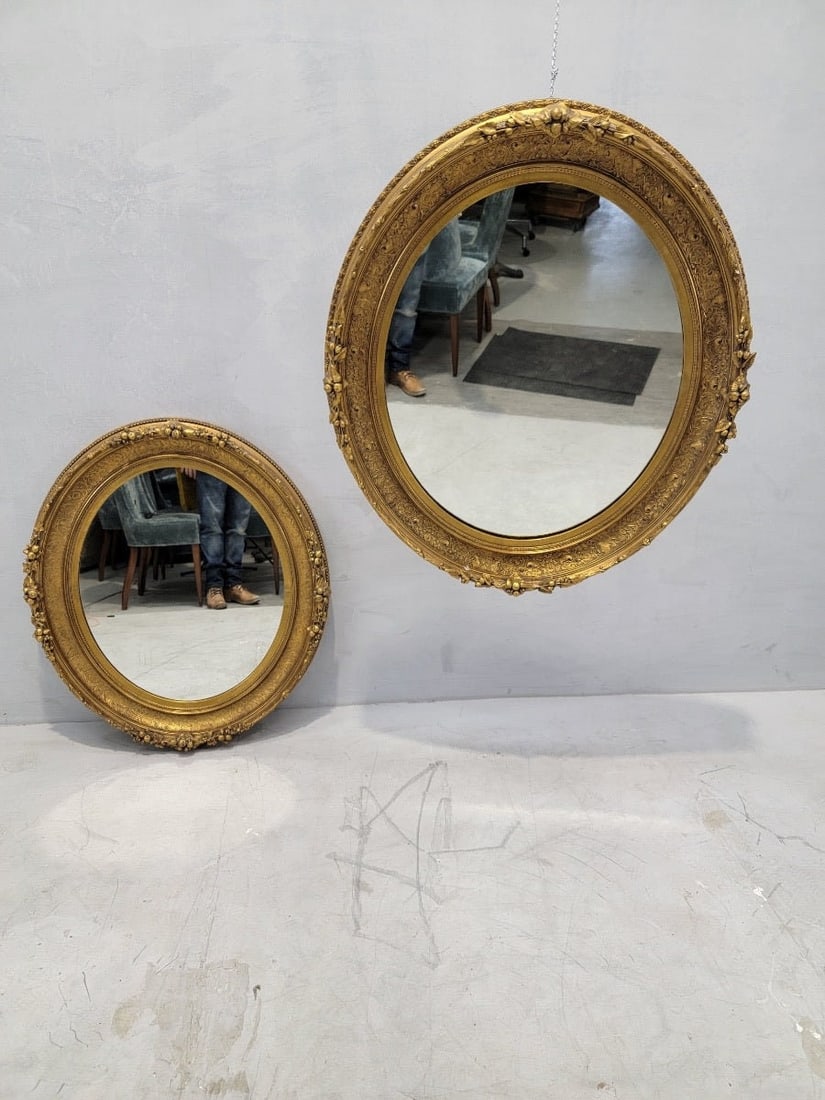 Antique French Napoleon III Gold Gilded Oval Wall Mirrors - Set of 2 - 4