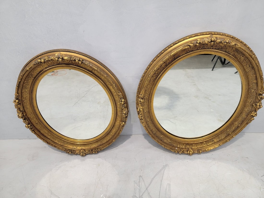 Antique French Napoleon III Gold Gilded Oval Wall Mirrors - Set of 2 - 5