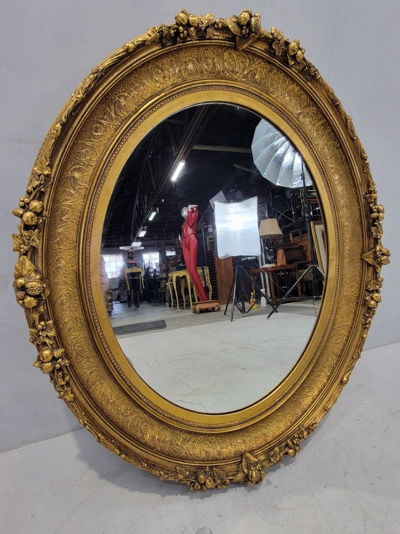 Antique French Napoleon III Gold Gilded Oval Wall Mirrors - Set of 2 - 9