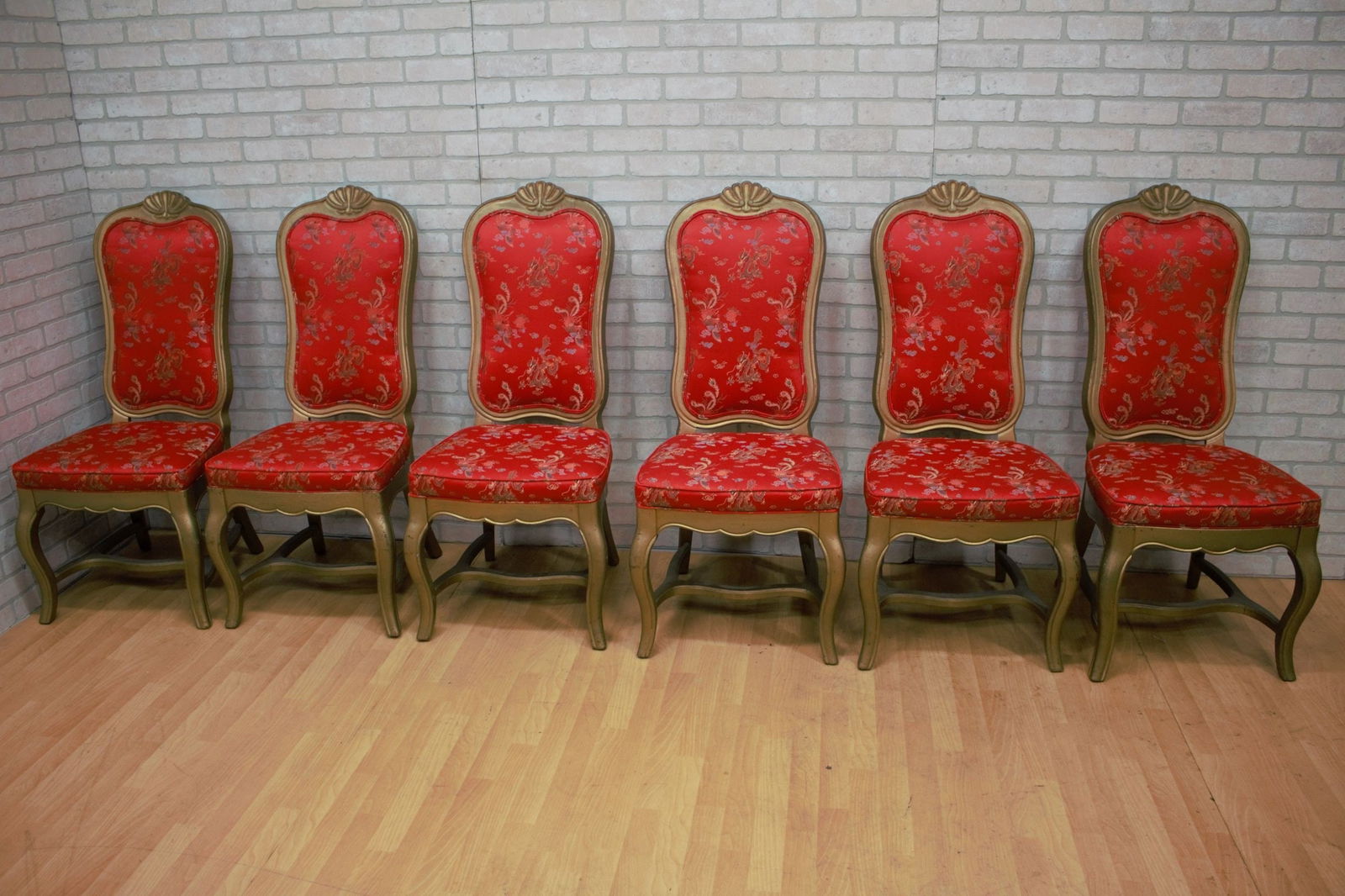 Hollywood Regency Chinoiserie Gold Frames Dining Chairs - Set of 6 - 2