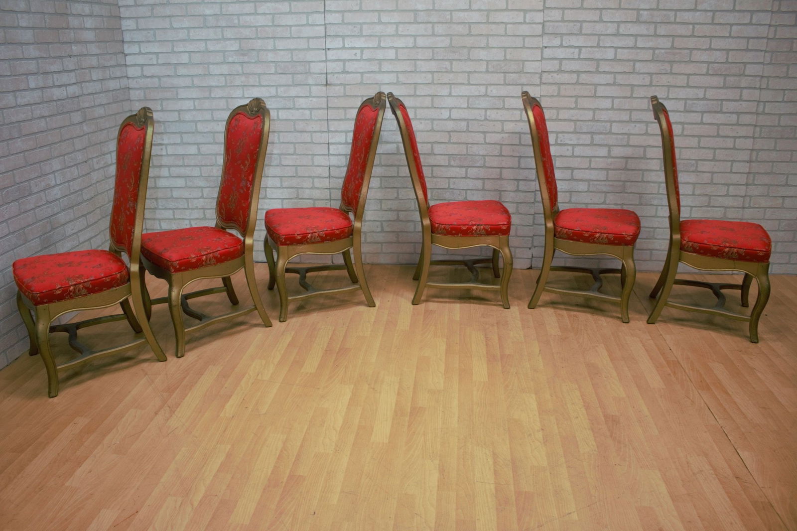Hollywood Regency Chinoiserie Gold Frames Dining Chairs - Set of 6 - 3