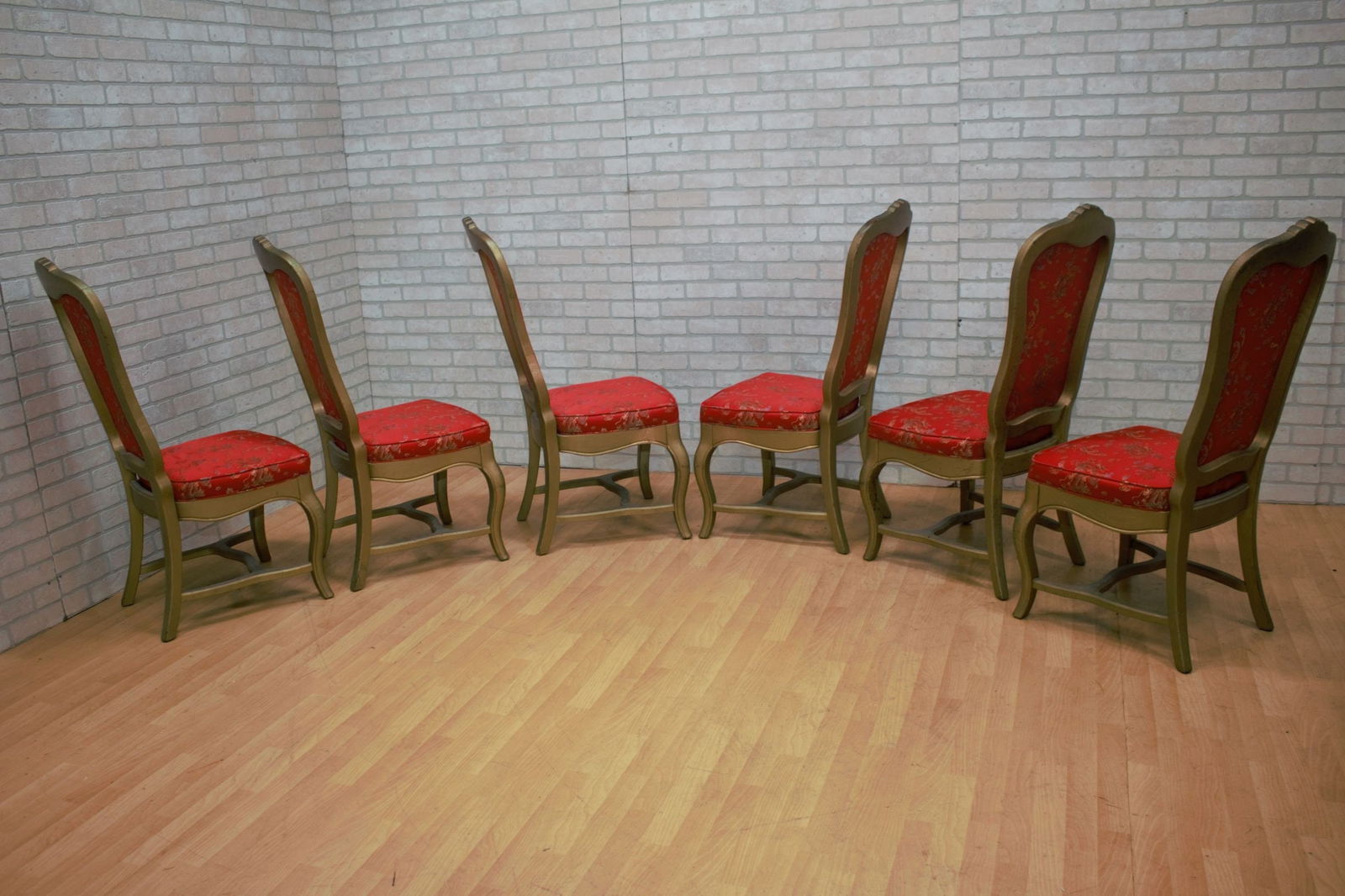 Hollywood Regency Chinoiserie Gold Frames Dining Chairs - Set of 6 - 4