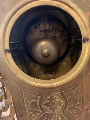 Antique Art Nouveau Brass Ornate Mantle Clock and 2 Candelabras - Garniture Set - 5