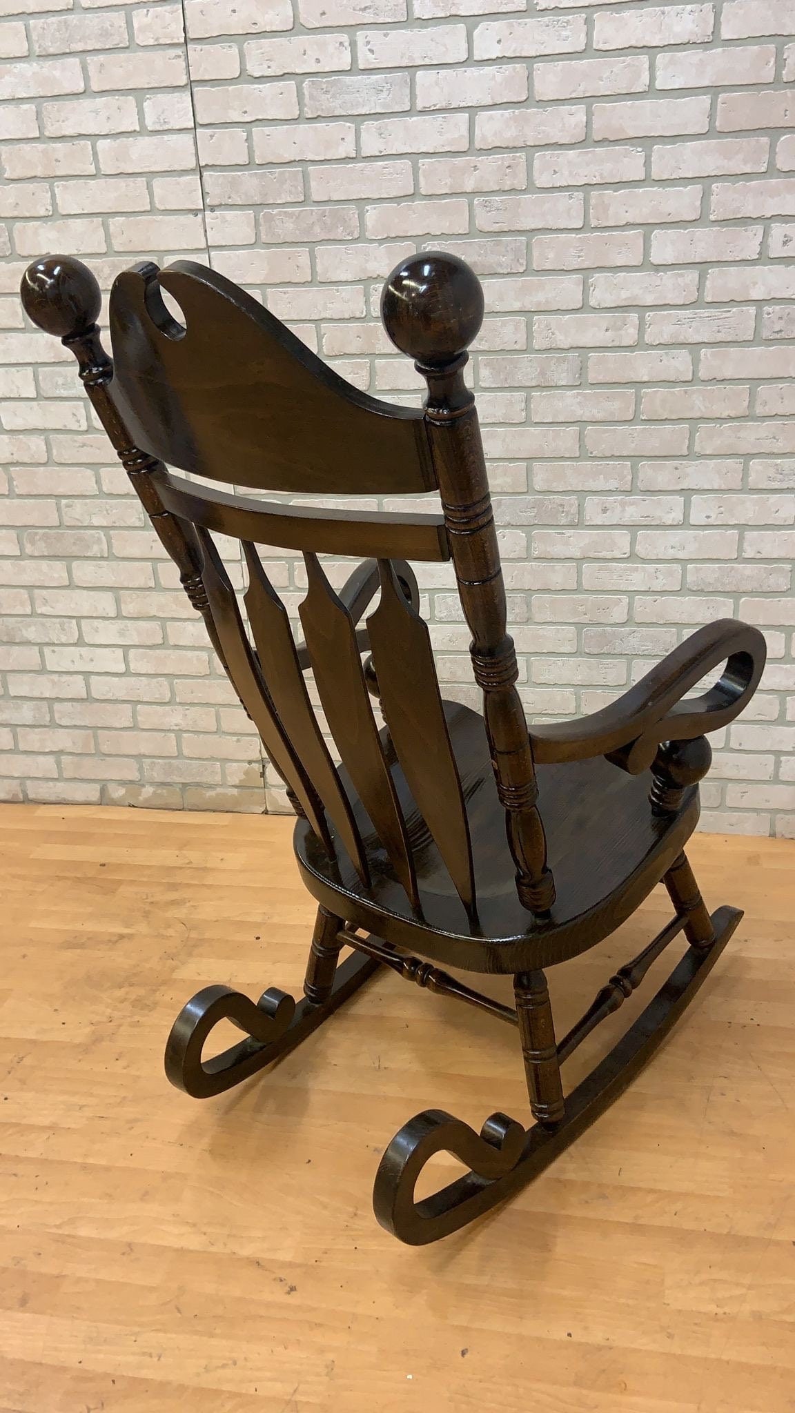 Vintage High Back Wood Rocking Chair - 2