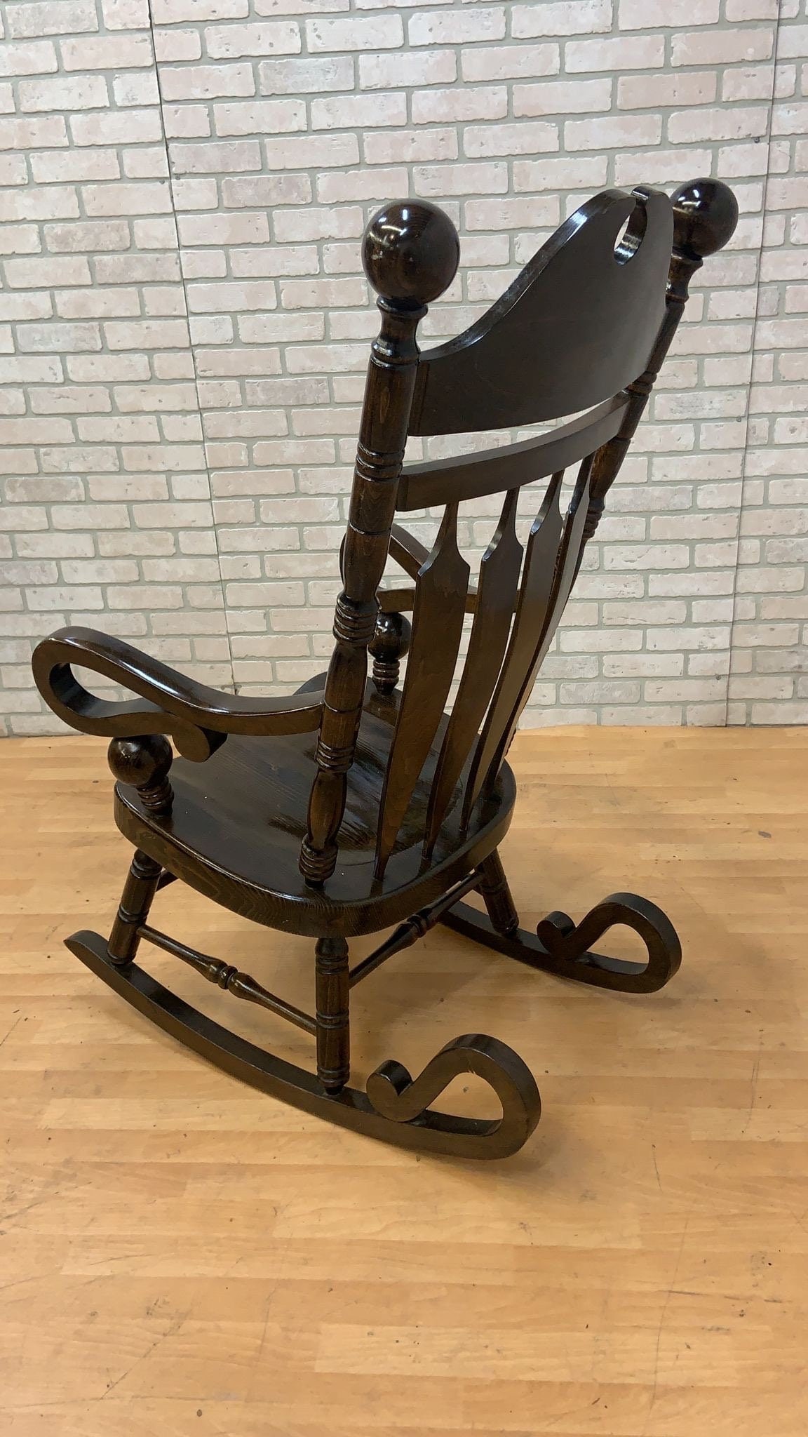 Vintage High Back Wood Rocking Chair - 3
