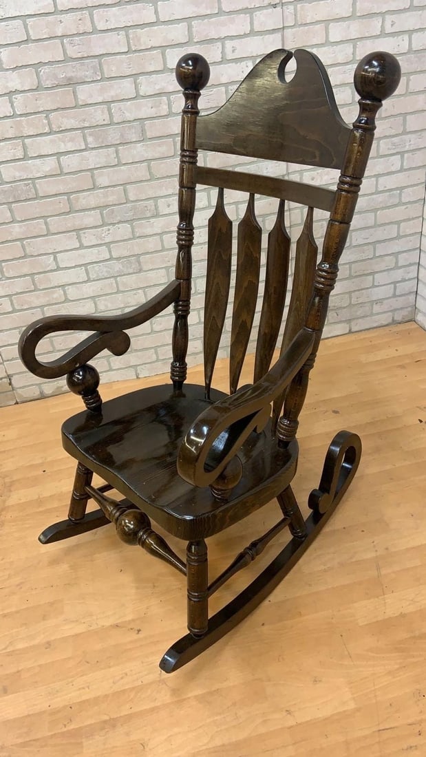 Vintage High Back Wood Rocking Chair - 4