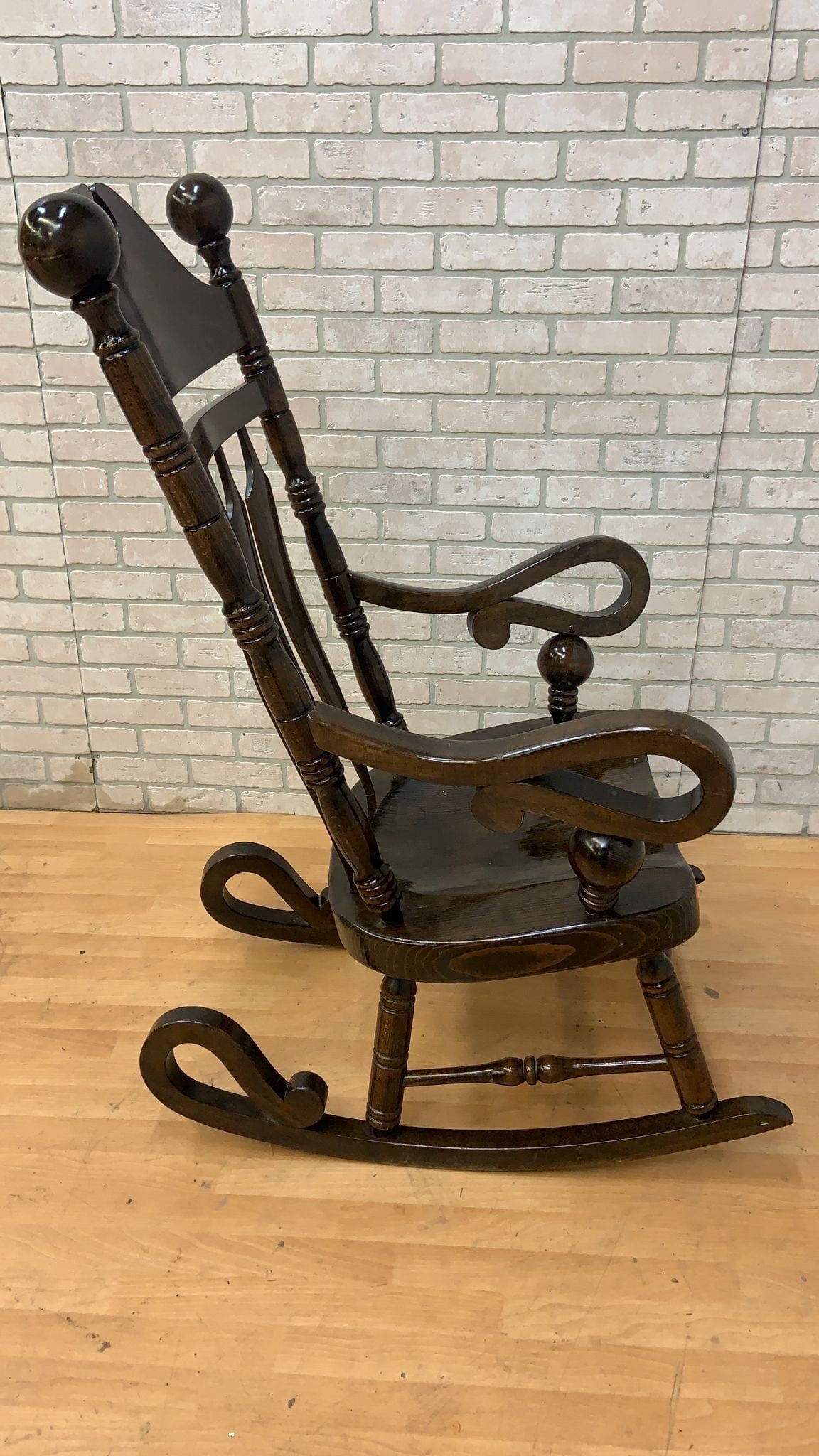 Vintage High Back Wood Rocking Chair - 5