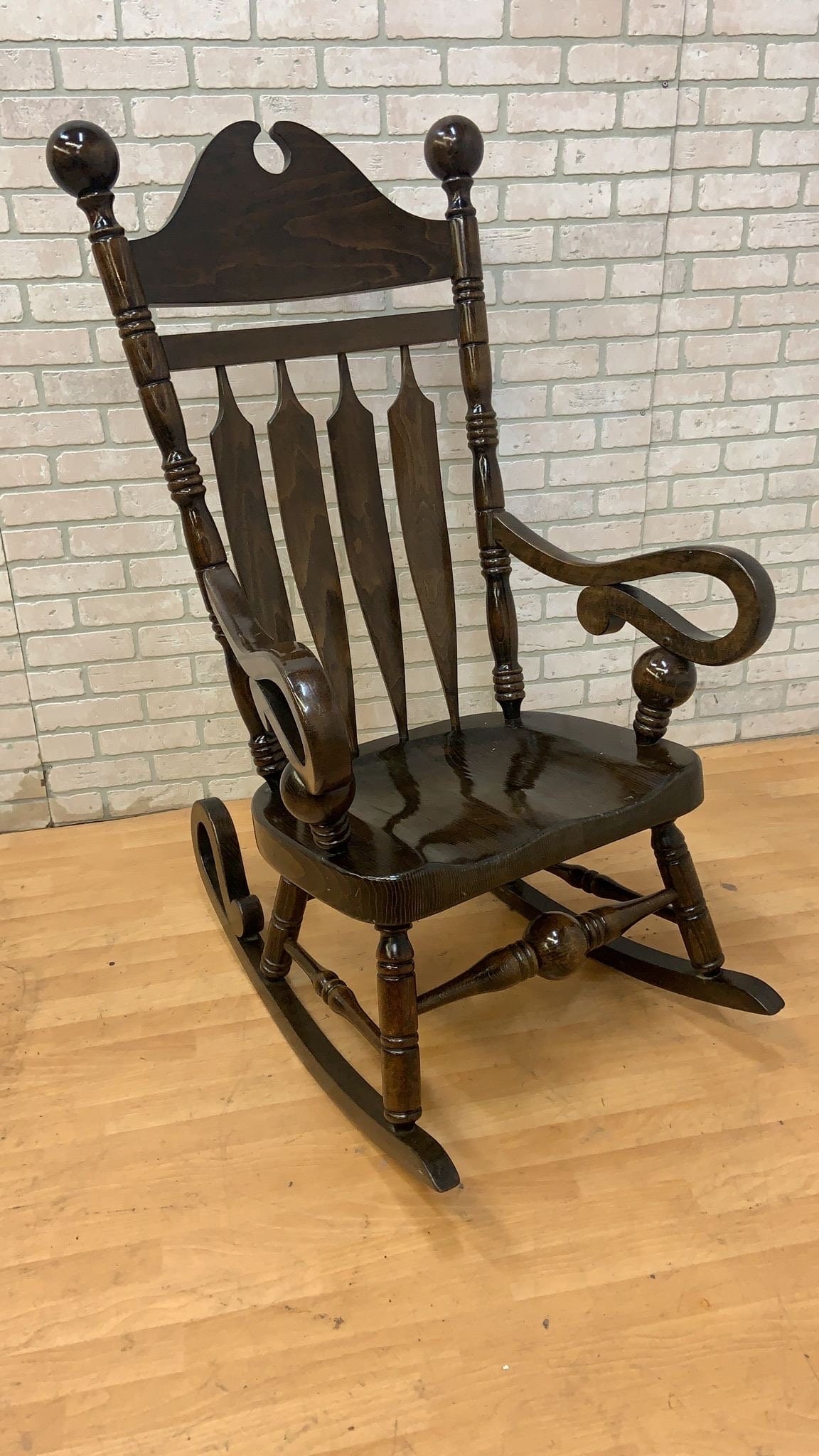 Vintage High Back Wood Rocking Chair - 7