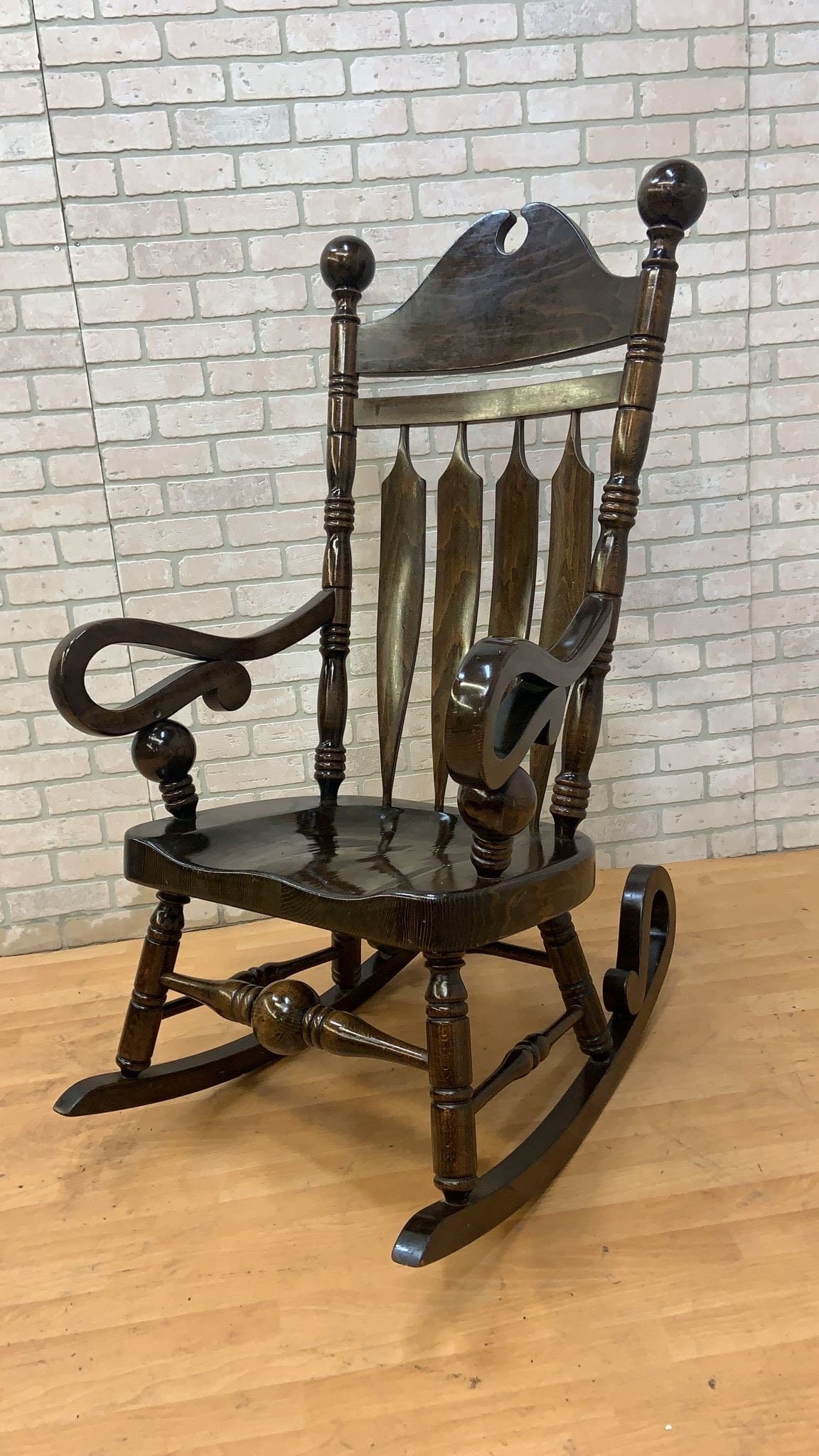 Vintage High Back Wood Rocking Chair - 8