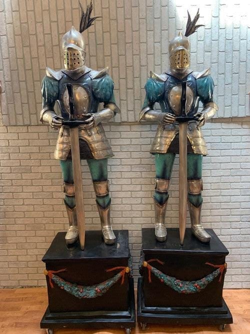 Vintage Life Size Medieval Bronze Knight Statues on Mounted Bronze Stands - Pair - 2