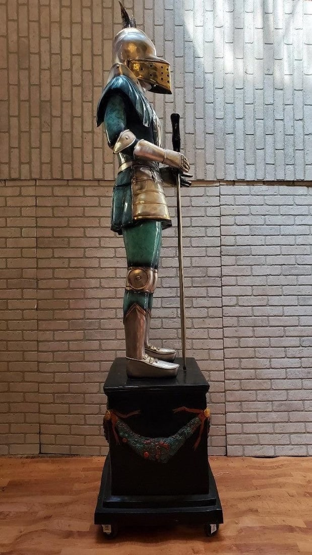 Vintage Life Size Medieval Bronze Knight Statues on Mounted Bronze Stands - Pair - 8