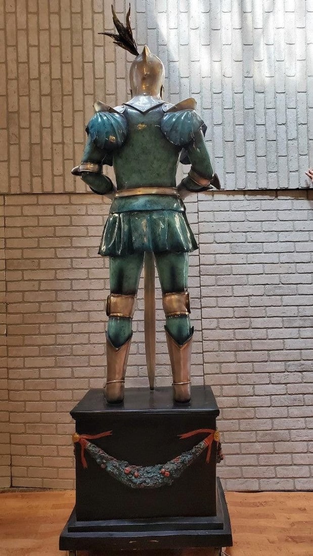 Vintage Life Size Medieval Bronze Knight Statues on Mounted Bronze Stands - Pair - 9