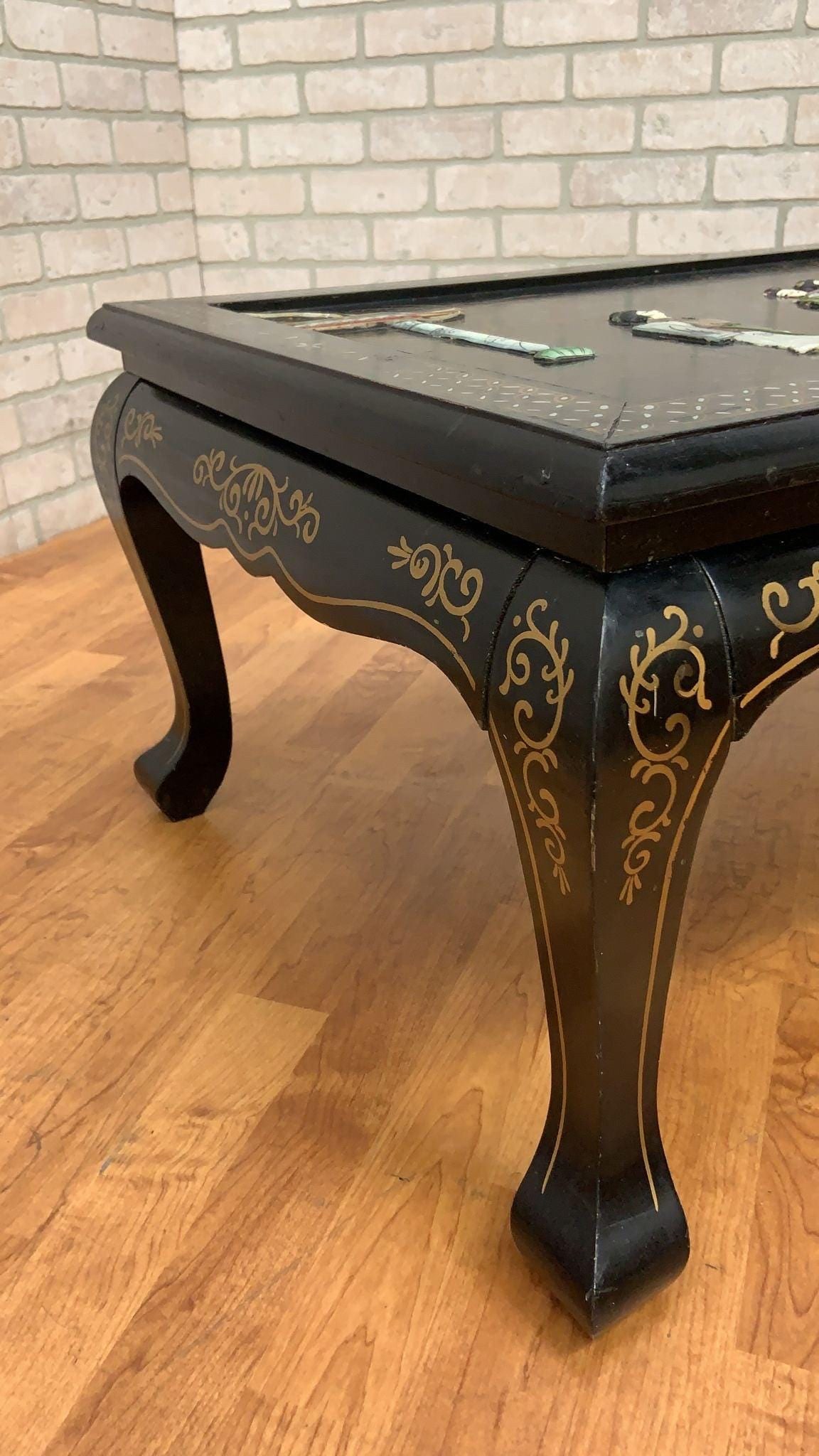 Mid Century Modern Black Lacquer Chinoiserie Coffee Table with Mother Of Pearl Inlays - 5