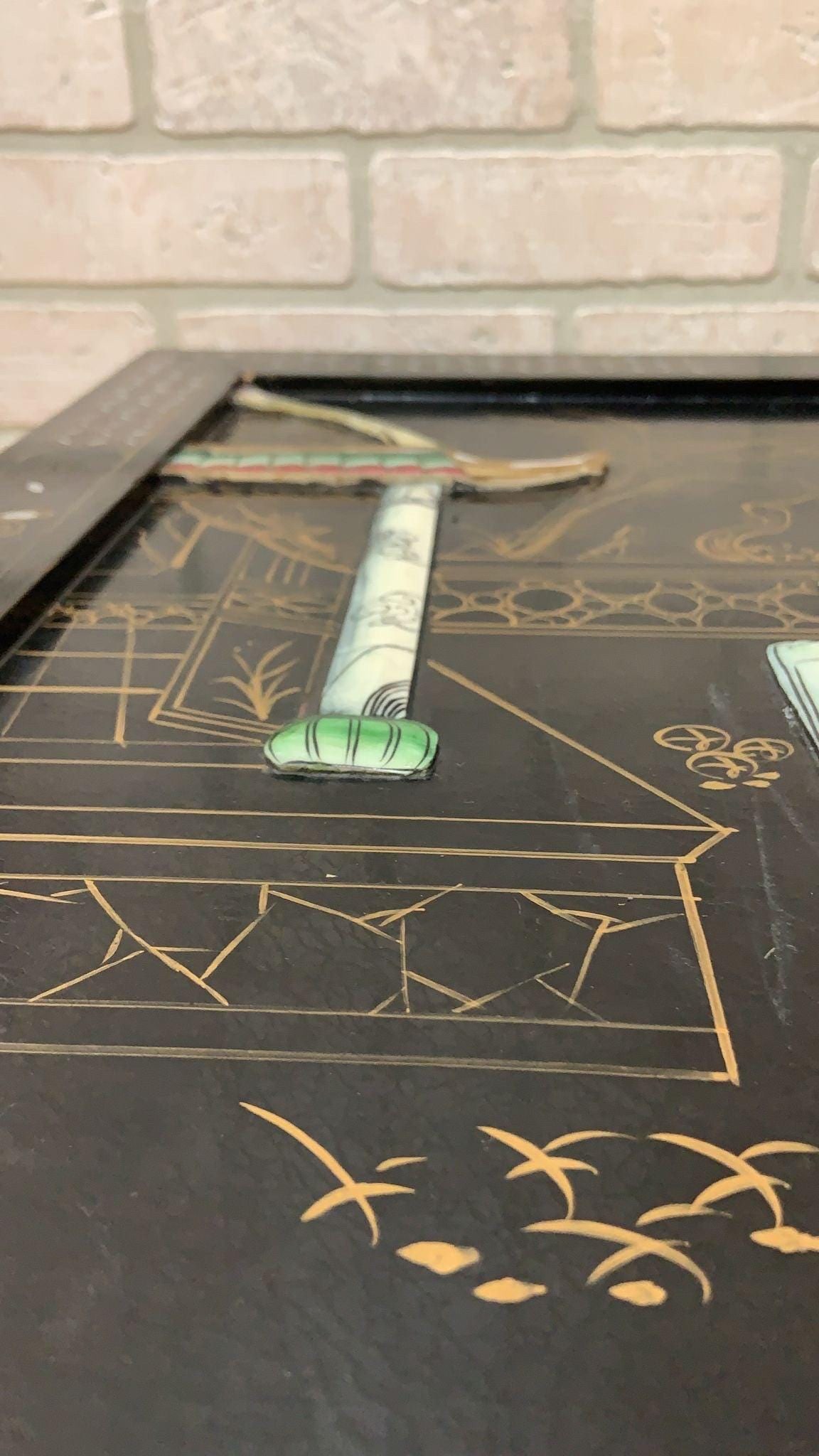 Mid Century Modern Black Lacquer Chinoiserie Coffee Table with Mother Of Pearl Inlays - 7