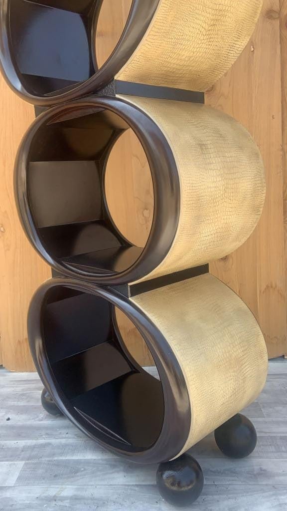 Hollywood Regency Snake Embossed Leather Stacked Etagere Shelving Unit - 4