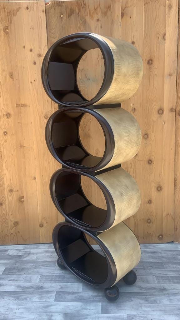 Hollywood Regency Snake Embossed Leather Stacked Etagere Shelving Unit - 8