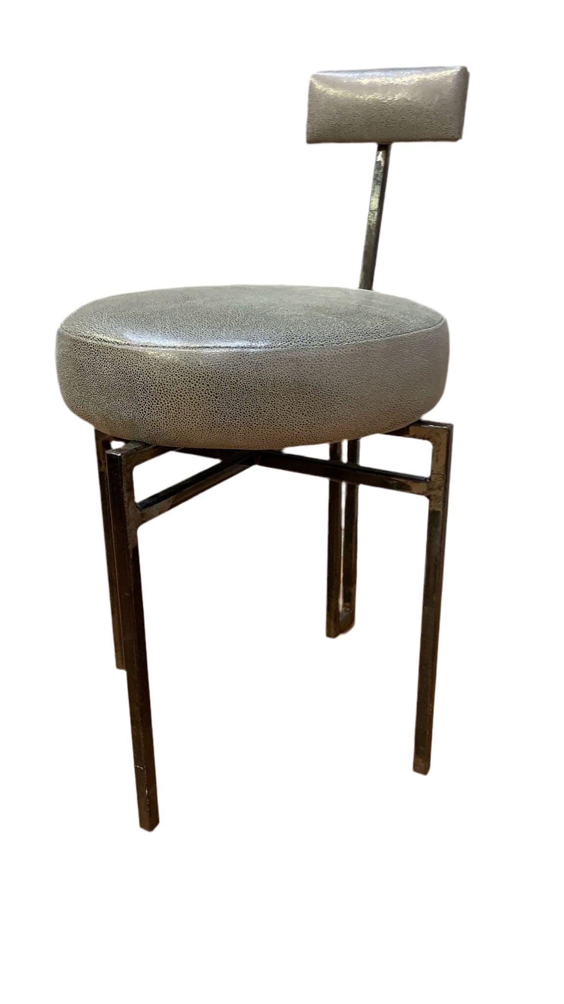 Vintage Modernist Forged Iron Accent Chair Newly Reupholstered in Leather (1 of 7)