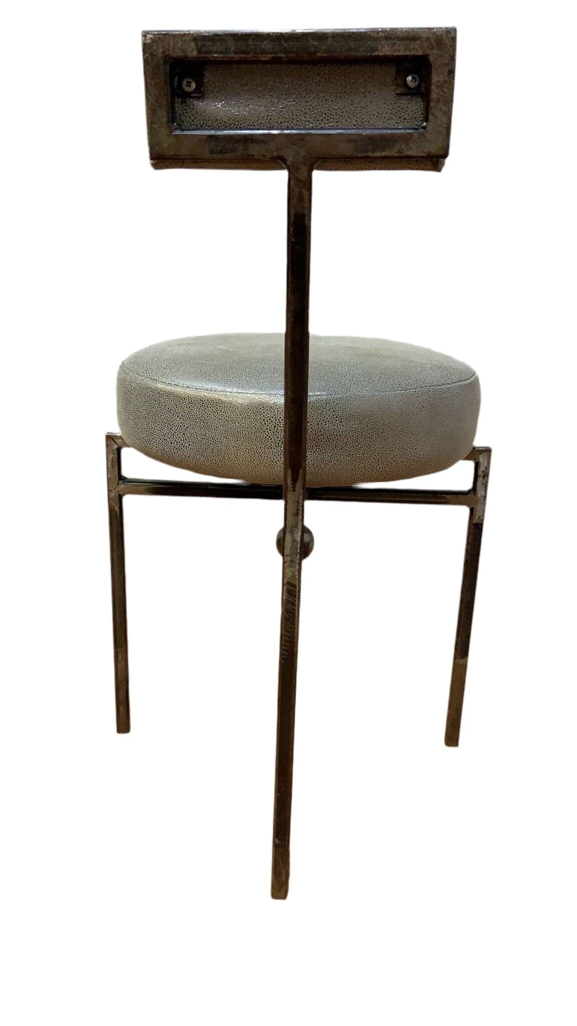 Vintage Modernist Forged Iron Accent Chair Newly Reupholstered in Leather - 3