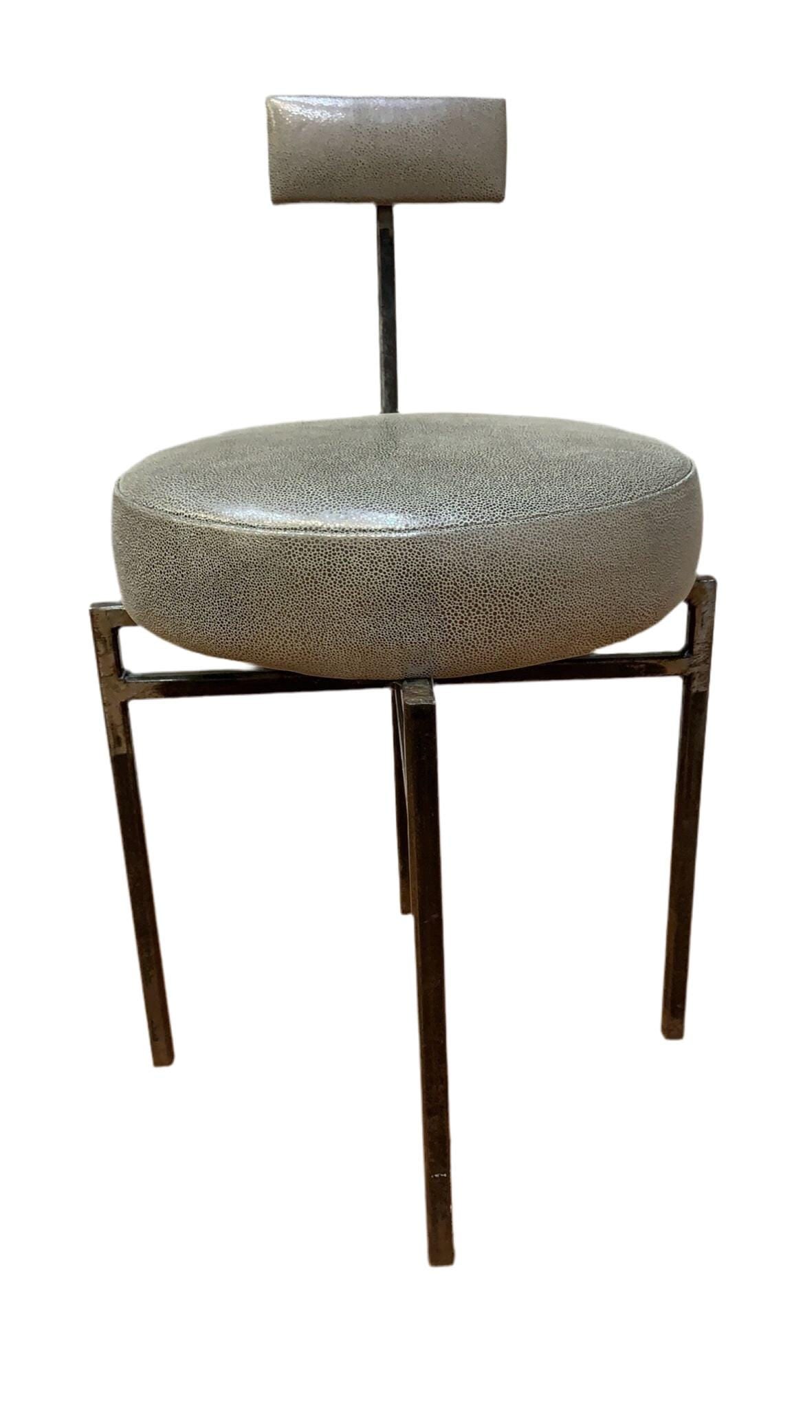 Vintage Modernist Forged Iron Accent Chair Newly Reupholstered in Leather - 5