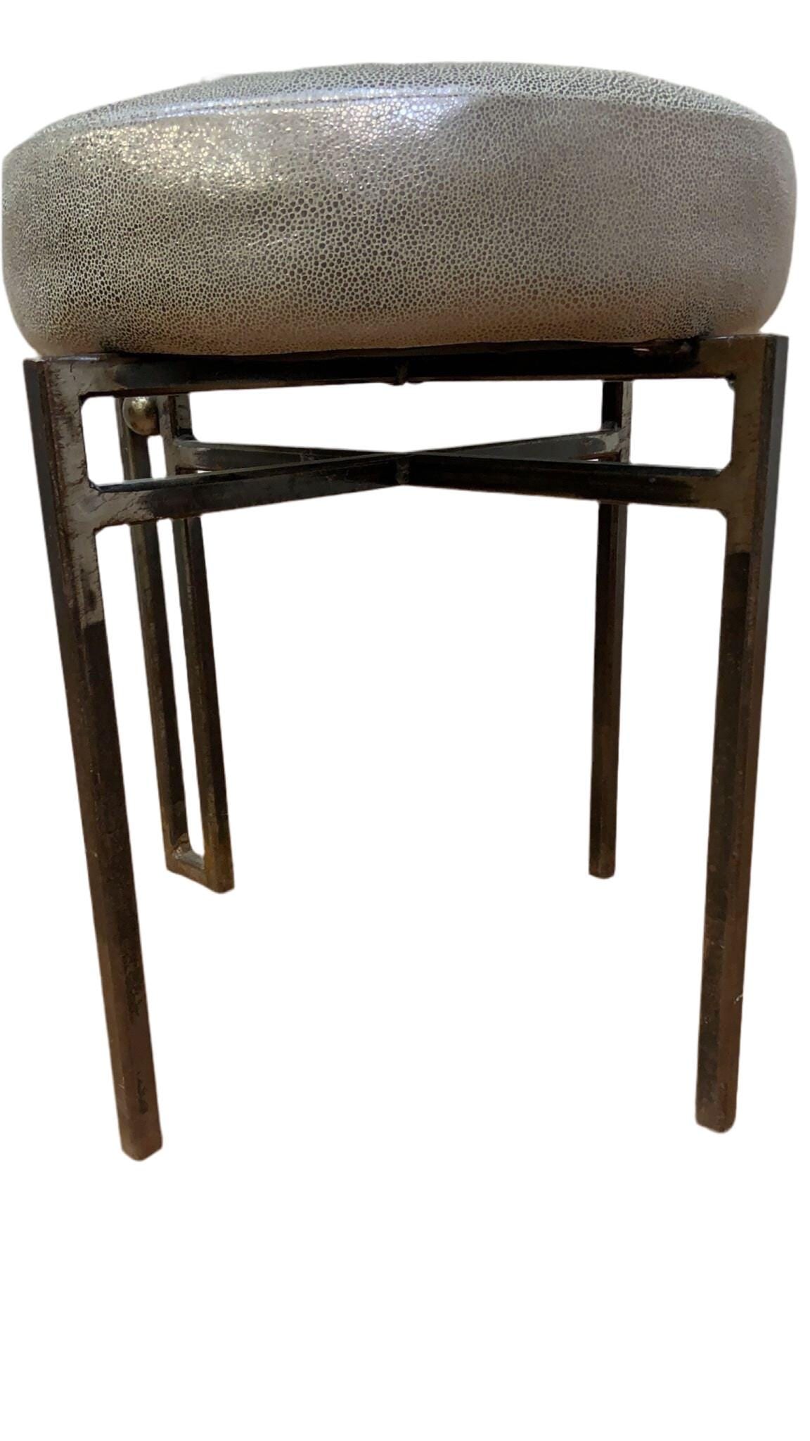 Vintage Modernist Forged Iron Accent Chair Newly Reupholstered in Leather - 6