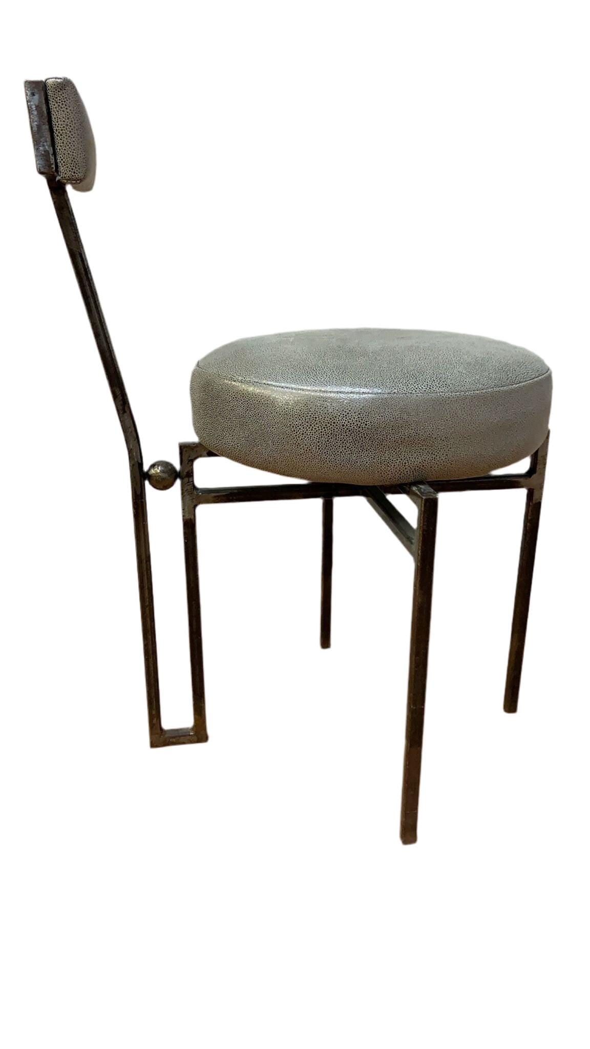 Vintage Modernist Forged Iron Accent Chair Newly Reupholstered in Leather - 7