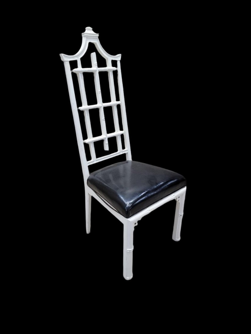 Vintage Hollywood Regency Chinese Pagoda Style White Lacquered Side Chair (1 of 7)