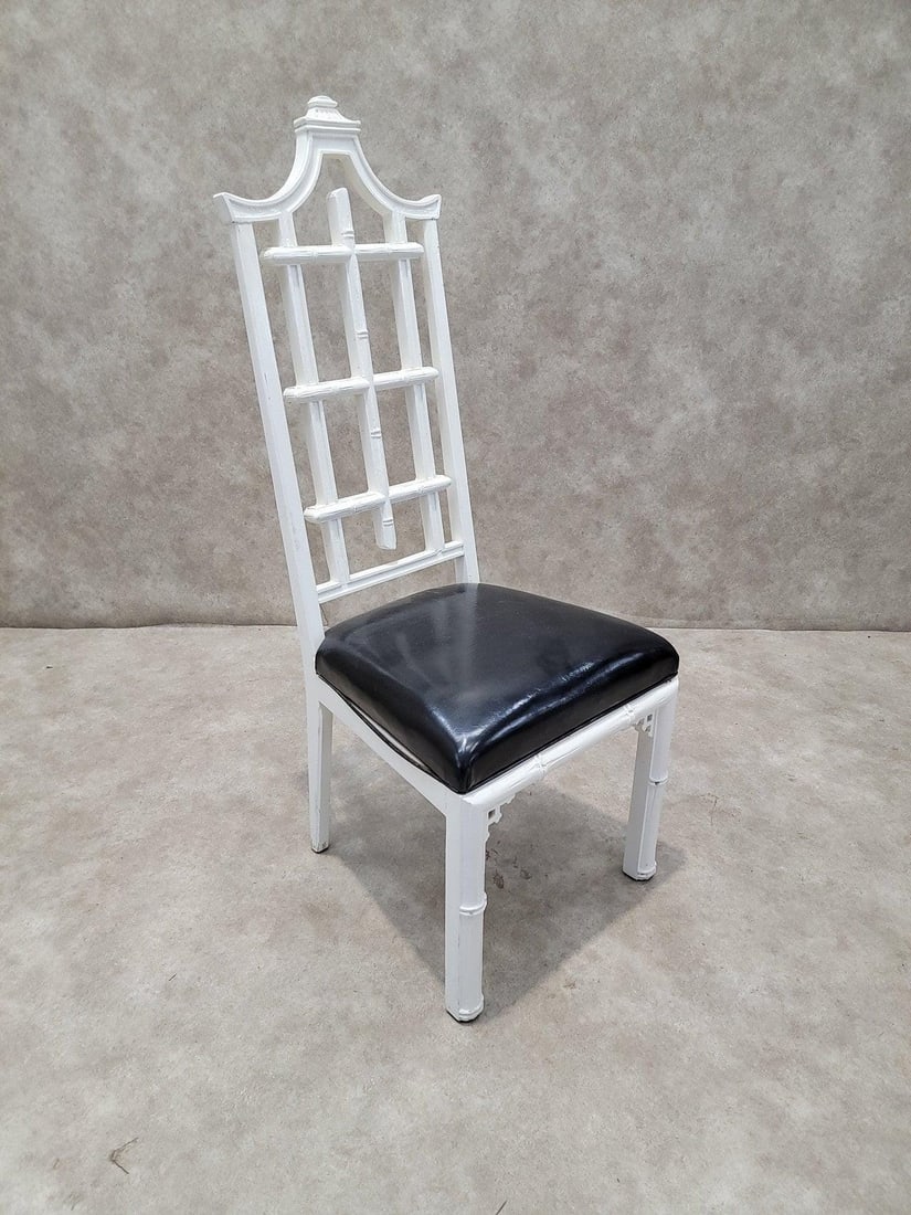 Vintage Hollywood Regency Chinese Pagoda Style White Lacquered Side Chair - 2