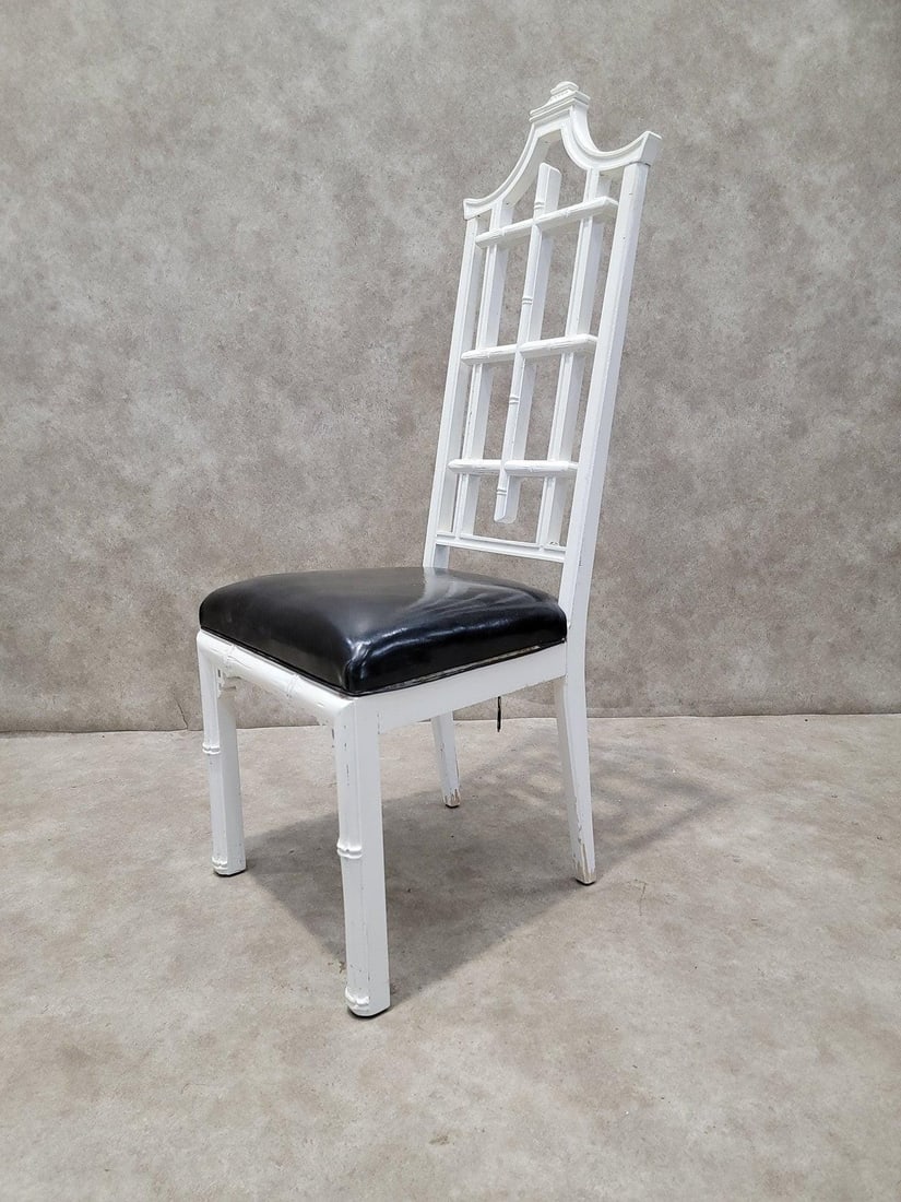 Vintage Hollywood Regency Chinese Pagoda Style White Lacquered Side Chair - 4