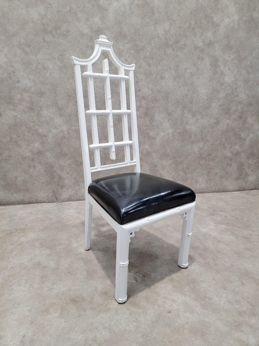 Vintage Hollywood Regency Chinese Pagoda Style White Lacquered Side Chair - 6