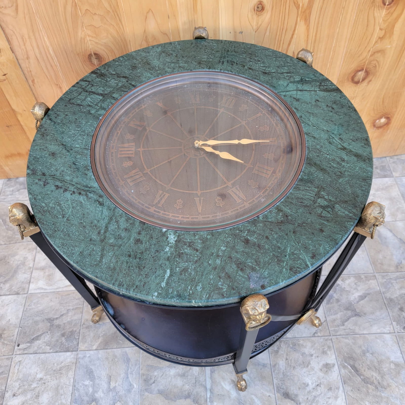 Vintage Neoclassical Style Figural Marble Clock Top Side table - 8