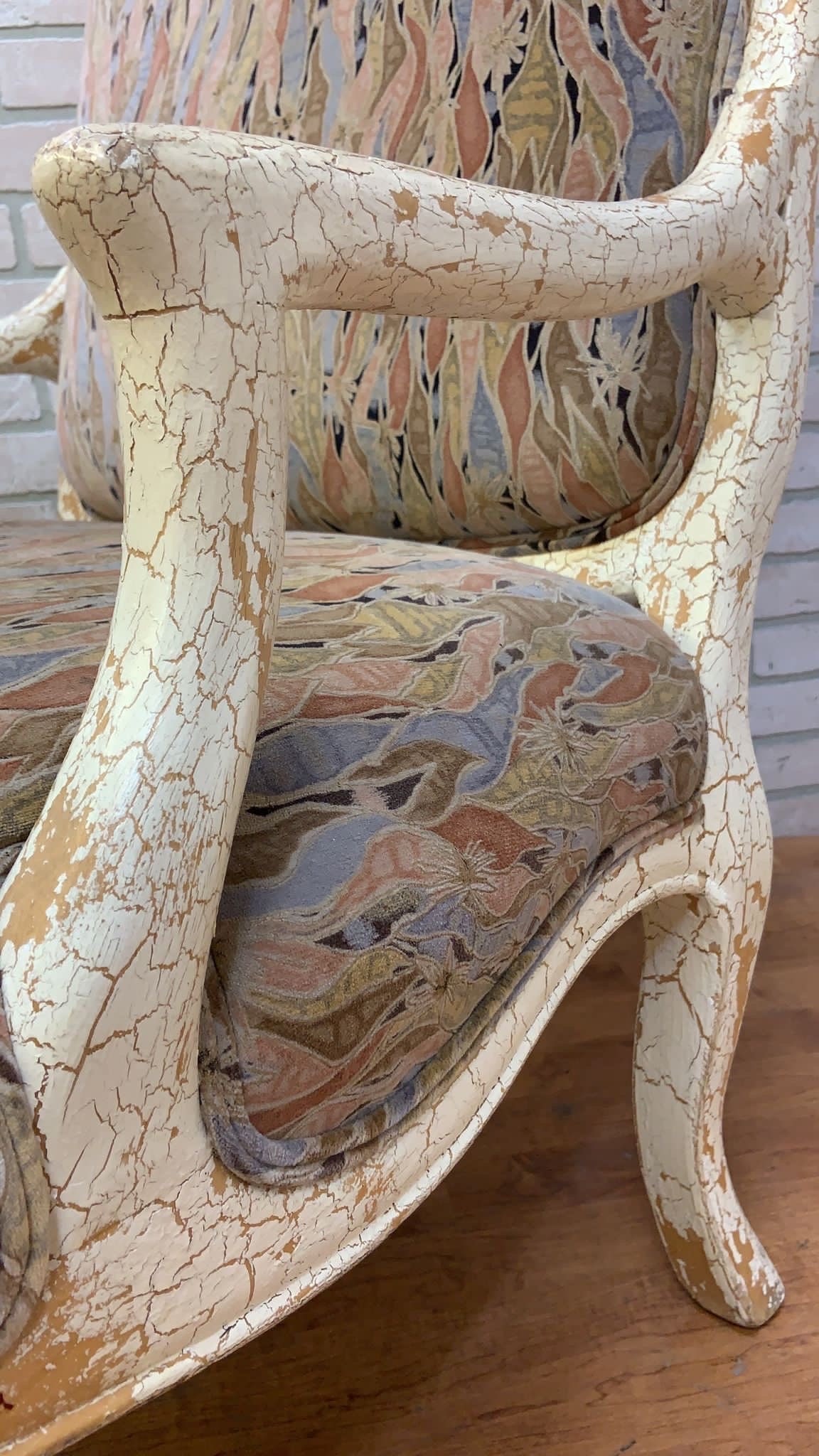 Vintage English Regency Upholstered Armchair with Antiqued Crackle Paint Finish - 3