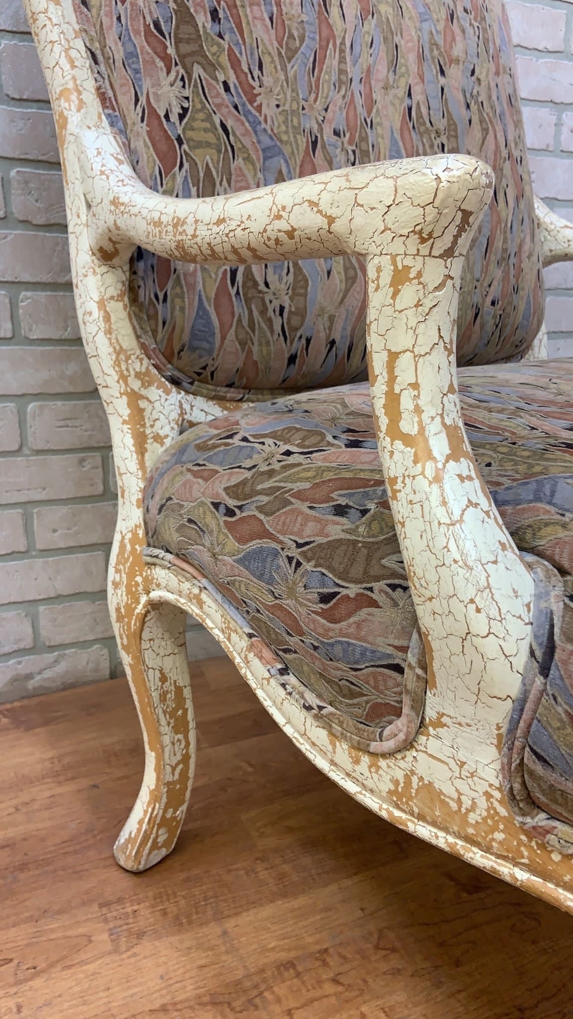 Vintage English Regency Upholstered Armchair with Antiqued Crackle Paint Finish - 6