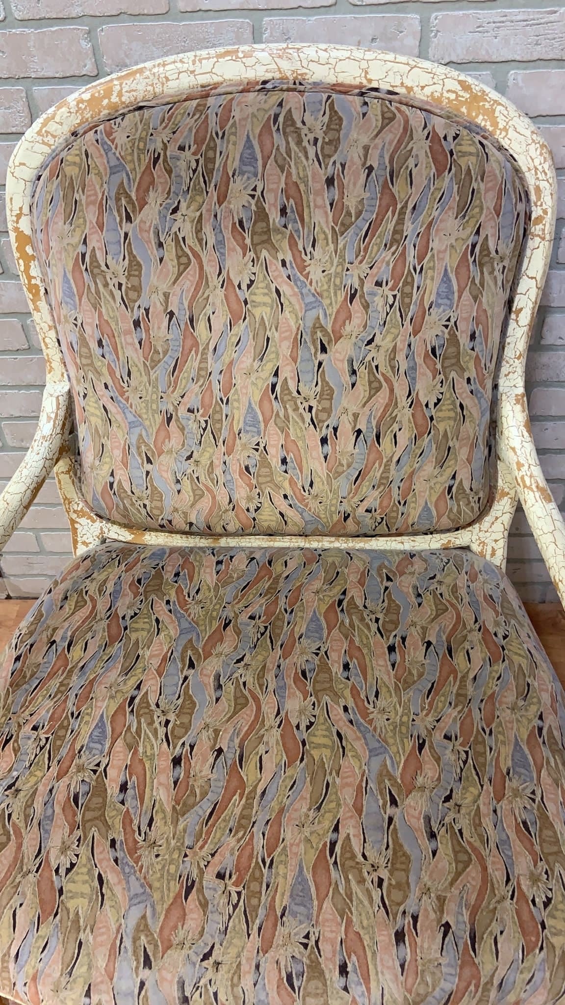 Vintage English Regency Upholstered Armchair with Antiqued Crackle Paint Finish - 8