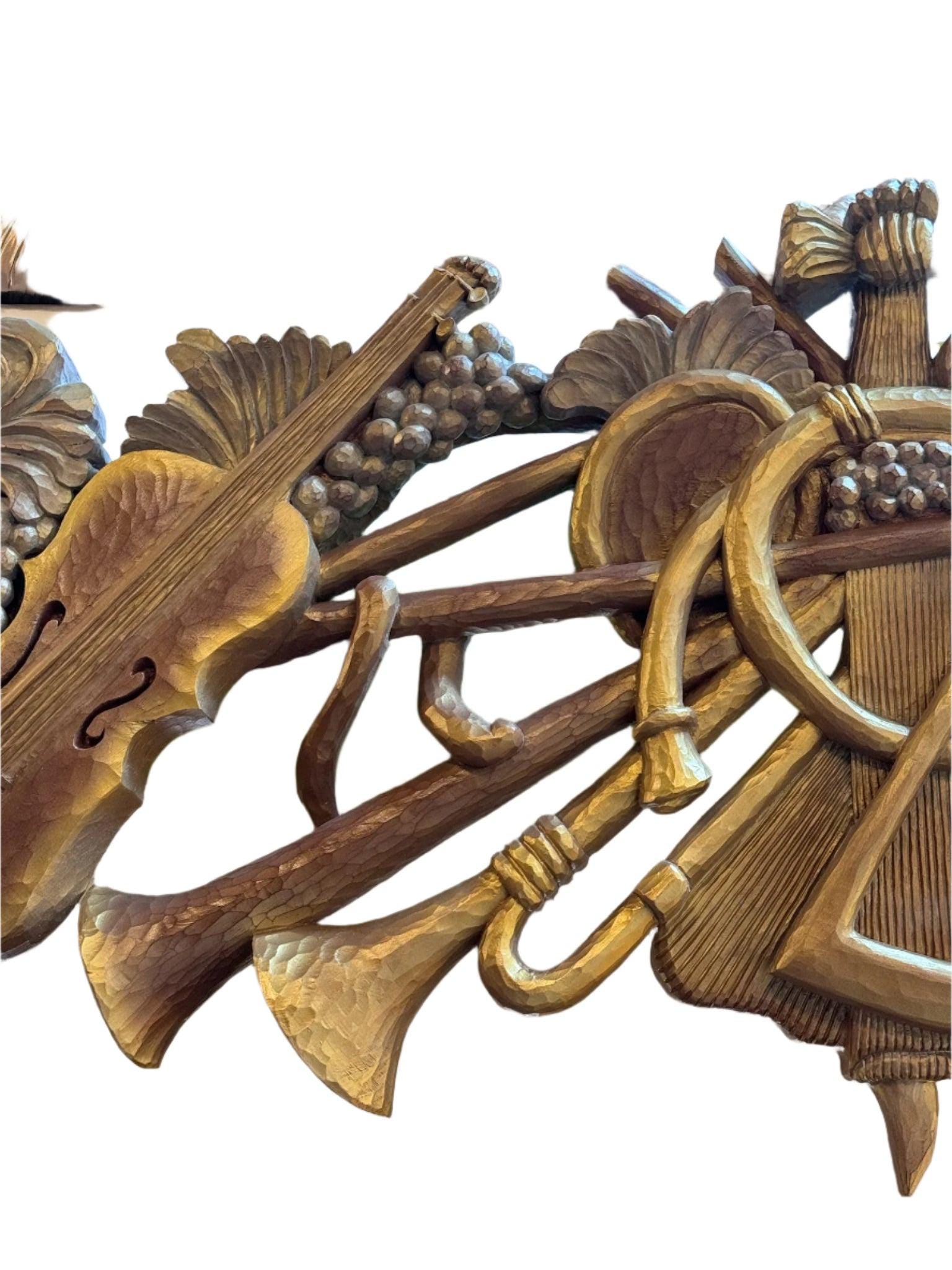 Antique Neoclassical Musical Carved Wall Hanging Plaque - 3