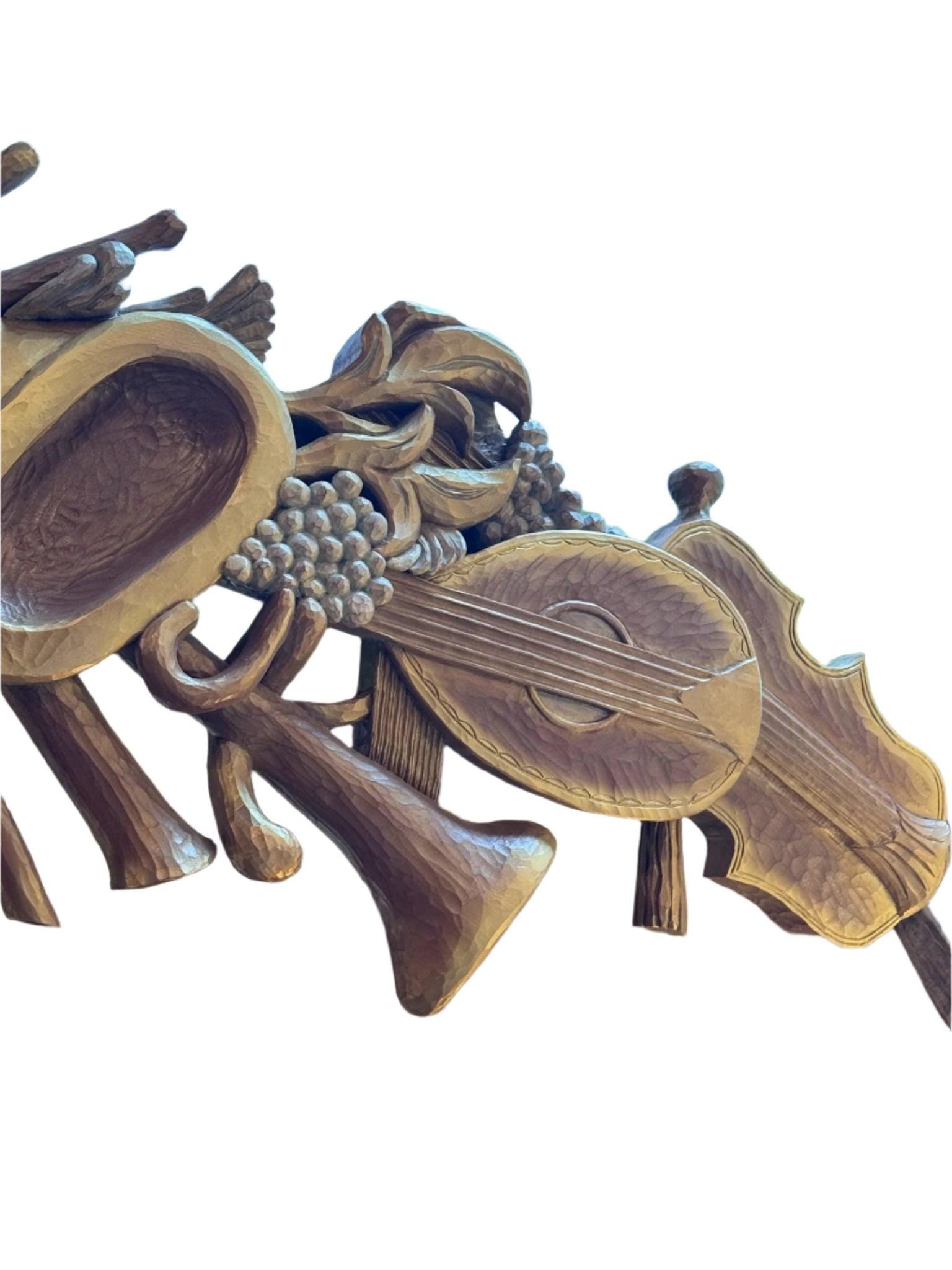 Antique Neoclassical Musical Carved Wall Hanging Plaque - 5