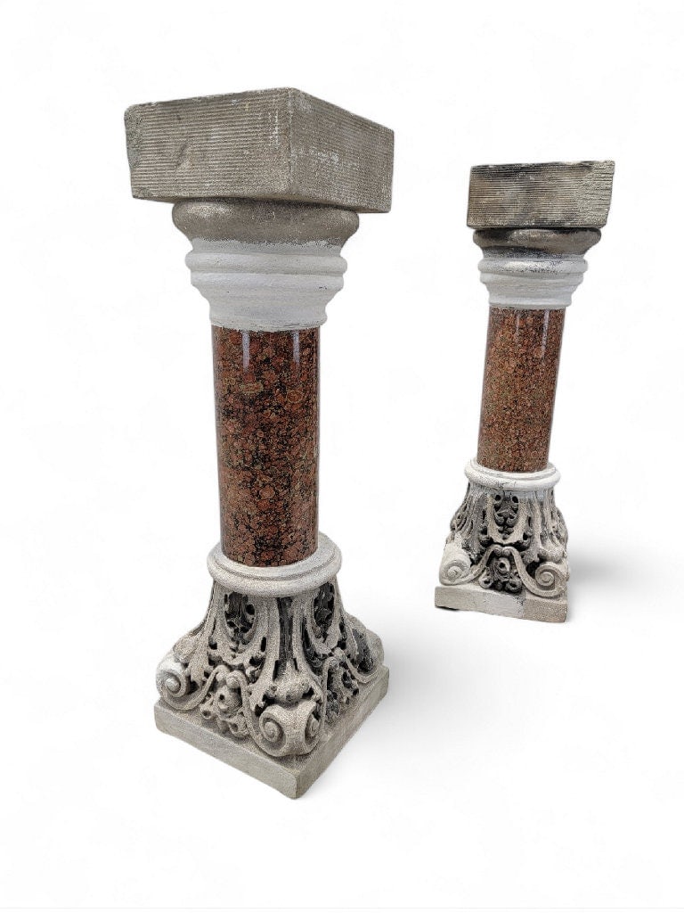 Antique Italian Marble & Stone Pedestals from Roman Church Altar - Pair - 2