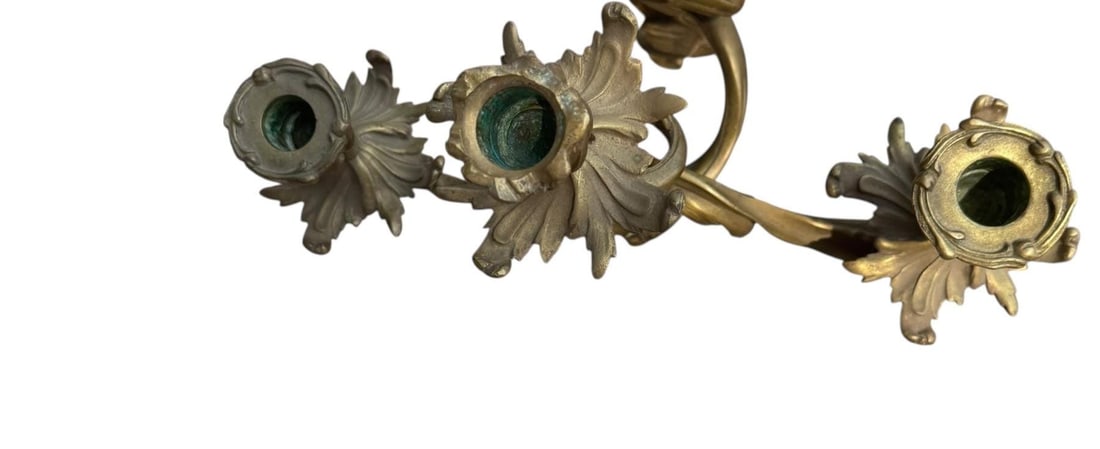 Antique French Louis XV Style Three Light Bronze Wall Candle Sconces - Pair - 2