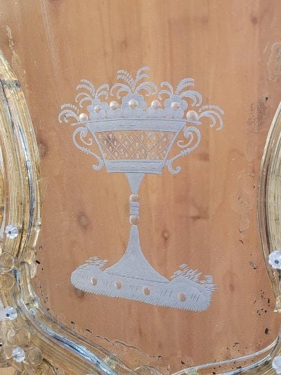 Antique Italian Venetian Etched Floral Glass Wall Mirror - Set of 2 - 4