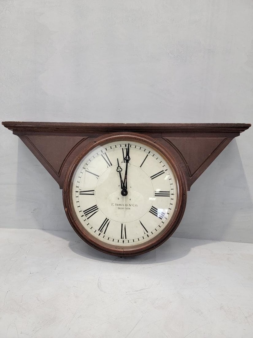 Antique E. Howard & Co. Oak Cased Double Sided Top Mount Bank Clock - 2