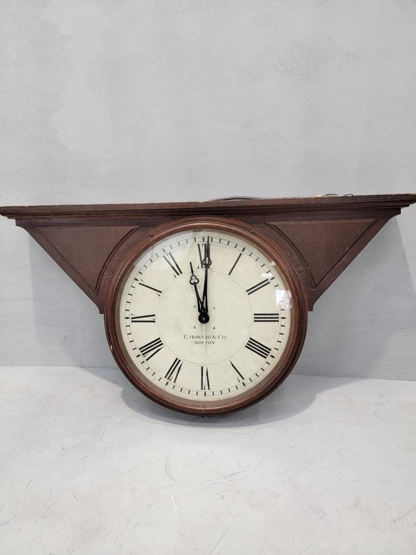 Antique E. Howard & Co. Oak Cased Double Sided Top Mount Bank Clock - 3