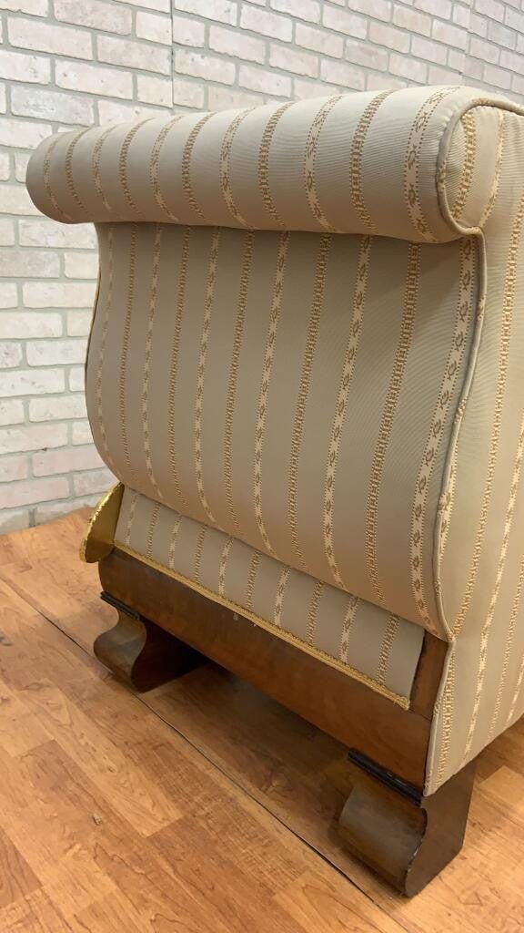 Antique Biedermeier Style Carved Flanking Gold Gilded Goose Scrolled Arm Parlor Sofa - 7